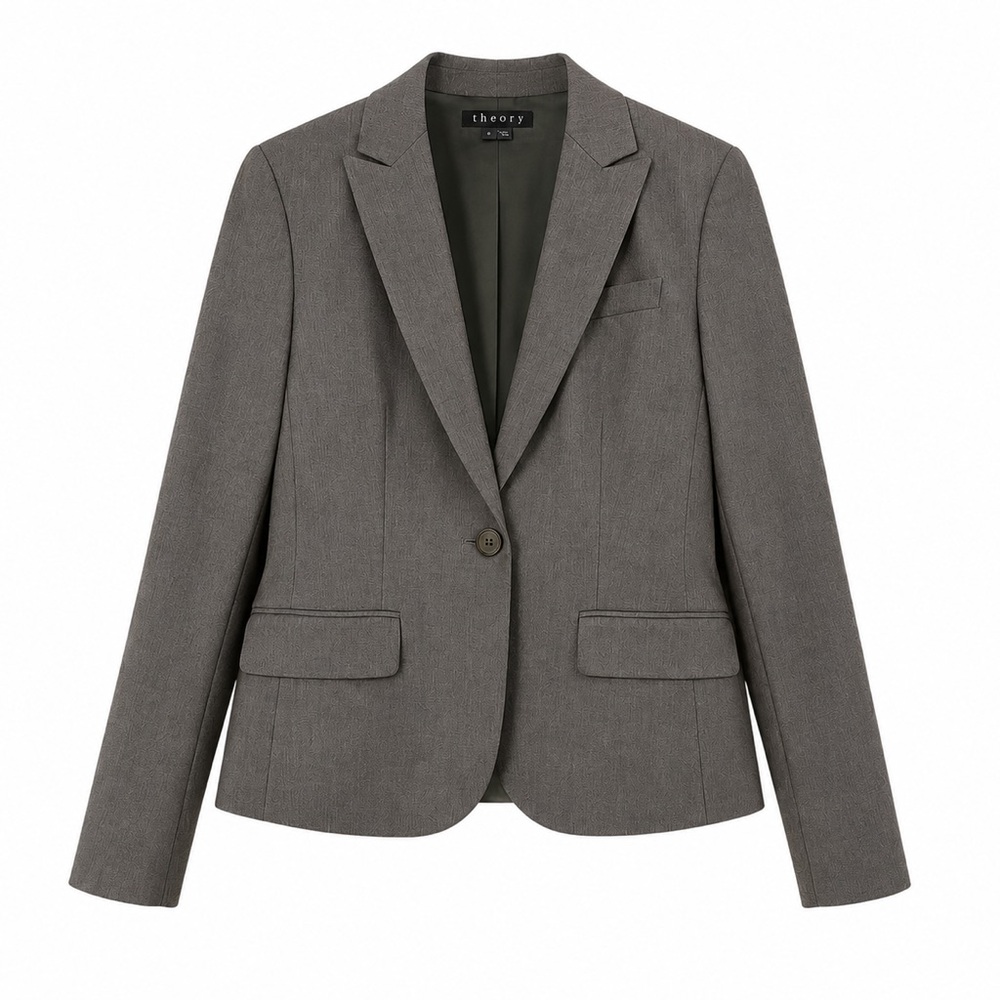 Theory Gray Wool Blend Tailored One Button Career Blazer Jacket Sz 8 Minimalist